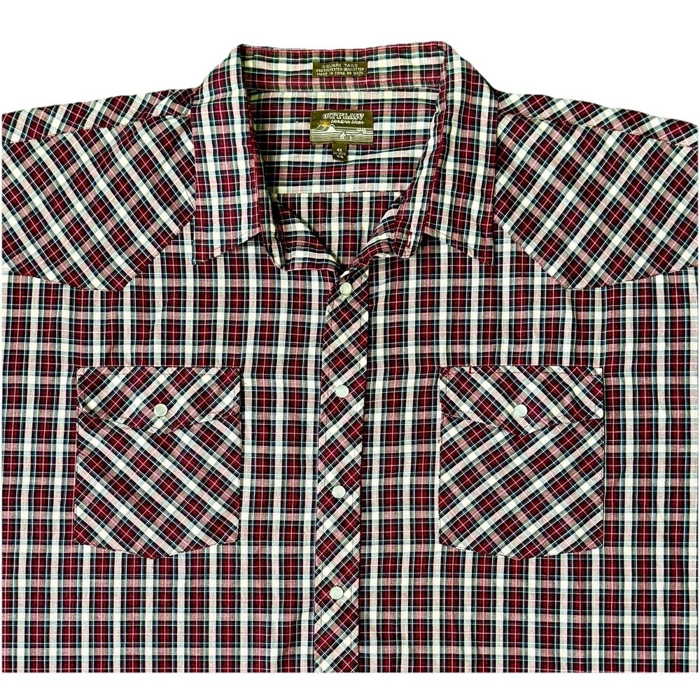 Vintage Outlaw Western Wear Mens Red Plaid Pearl Snap Long Sleeve Size 4XL